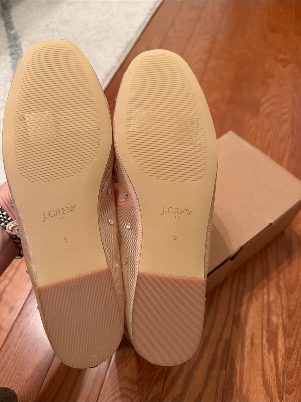 NEW J. Crew Nude Mesh Mary Jane Flats with Rhinestone Studs - Picture 3 of 5
